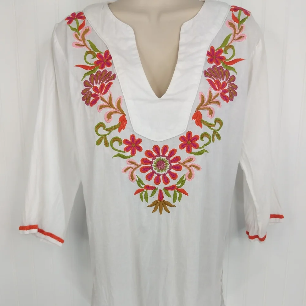 SOL Embroidered Cotton Tunic Top Sz M